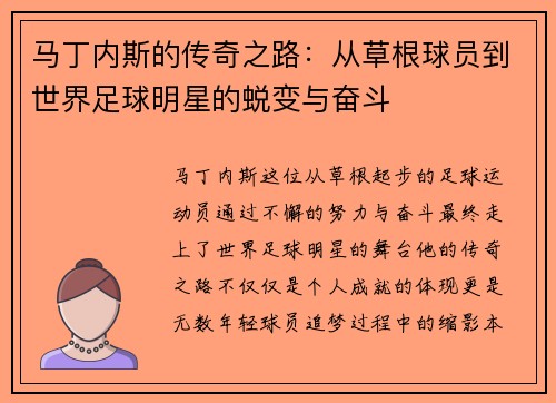马丁内斯的传奇之路：从草根球员到世界足球明星的蜕变与奋斗